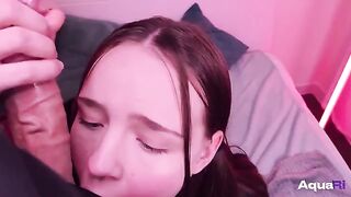The cute schoolgirl got a lot of sperm on her face and in her mouth