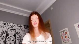 The red-hair girl seduced the guy and started to suck his dick