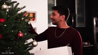 Christmas surprise for the young couple - two big natural boobs to fuck