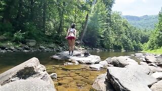 AmyGabe and her boyfriend enjoy outdoor sex right in the river while hiking