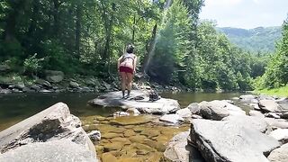 AmyGabe and her boyfriend enjoy outdoor sex right in the river while hiking