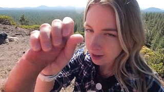 Girl gave a blowjob on the mountain top and almost got caught for sex