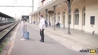 Hunter caught a girl on the train station and fucked her for cash