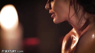 Tina Kay and Lilu Moon in sensual oil massage lesbian action