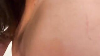 Brunette girl was fucking with her stepbrother in the kitchen and she swallowed his cum