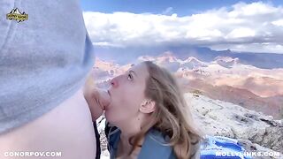 A hiking couple fucked on the cliff with amazing view