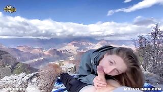 A hiking couple fucked on the cliff with amazing view