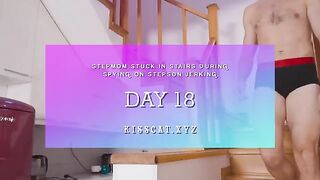 A step mom got stuck on the stairs and her stepson jerked her off