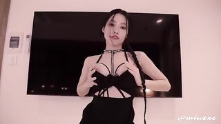 Asian beauty in a black dress got soaked and received a messy filling - another day well done!