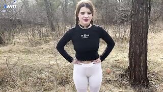A hot chick is fucking with a guy in the forest, it’s sensual!