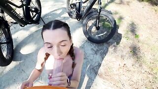 A tourist hired a petite cyclist for a thrilling forest ride, ending with an intense finish