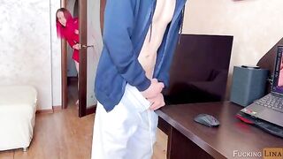 Redhead stepsister, a naughty girl, forced him to make cum shot in her mouth