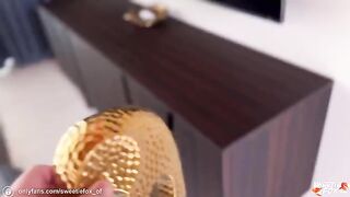 A sweet girl is training with her coach in a sensual session on a luxurious villa