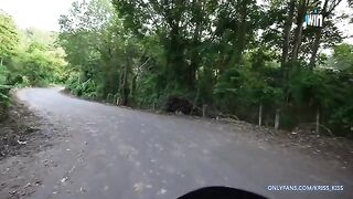 A girl got on a motorbike with a stranger and fucked in the jungle