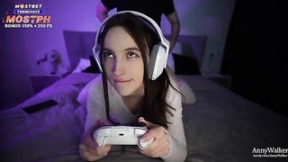 The gamer’s stepsister is getting fucked hard on the sofa