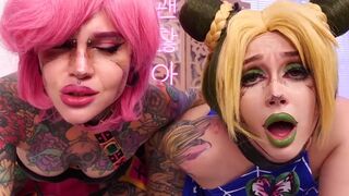 The purple bitch is fucking in a threesome anal sex adventure