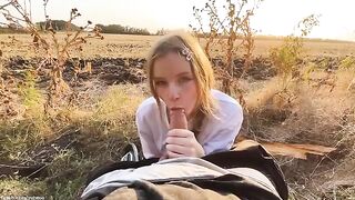 A beautiful Russian blonde gets fucked in the forest
