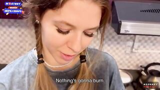 The flatmate girl doesn’t mind occasional sex in the kitchen, getting cum on her pigtails