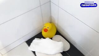 Guy caught his stepmom spying on him while jerking off in the bathtub
