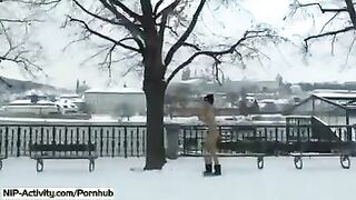 Student became an erotic model and showed her boobs and ass on the street