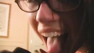 The fool was happy to get glasses and suck a cock