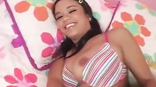 A brunette woman has sex with a man with a big dick