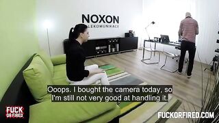 Cute brunette girl fucked on the table by a casting agent in charge