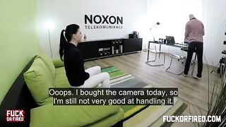 Cute brunette girl fucked on the table by a casting agent in charge
