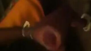 The guy rubbed his dick in front of the mirror and came