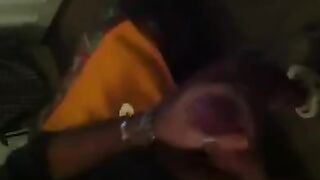 The guy rubbed his dick in front of the mirror and came
