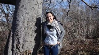 Fucked a forest bitch with a big ass and long hair in the woods