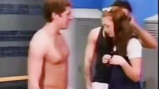 A schoolgirl got into a peep show in the men's locker room