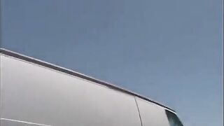 The cute girl got into the car and had sex with two guys
