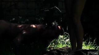 Blonde beauty gets fucked in the garden by a stranger