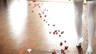 A young brunette girl gets fucked on the bed