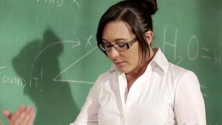 A student girl is being seduced by her teacher on the table