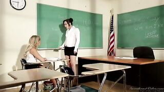 A student girl is being seduced by her teacher on the table