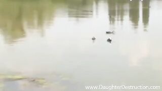 A chick is sucking dick of her boyfriend on the pier