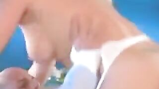 A blonde has sex in white stockings, showing her beautiful ass