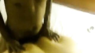 A fat woman lay on two guys and got fucked hard by them