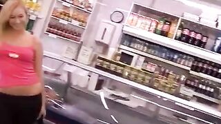 A gorgeous thief with blonde hair gets fucked hard by the cashier