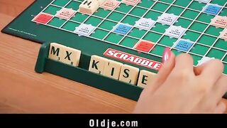 A young blonde woman seduced a peasant in the kitchen and on the table