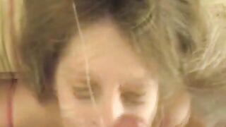 The guy made cumshot on the girl’s face after blowjob