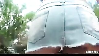 Hot street masturbation of sexy brunette with small tits