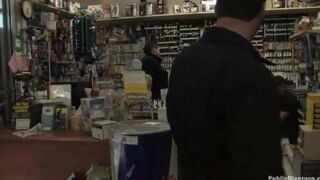 A naughty girl is being roughly fucked right in the store
