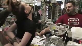 A naughty girl is being roughly fucked right in the store
