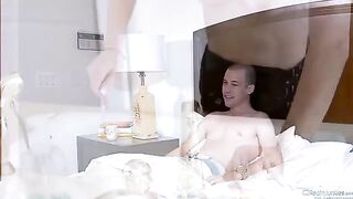 Amber Rain fucks with her husband and his friend, who has a huge cock