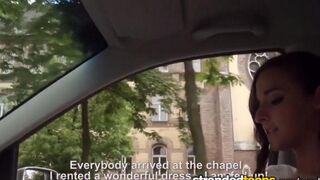 The bride spread her legs in the car for a blowjob