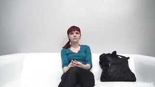 Redhead with small boobs agreed to do a blowjob at the casting for the first time