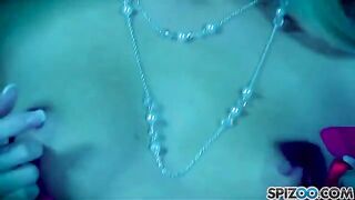 Blonde caresses herself with a dildo in her sweet pussy